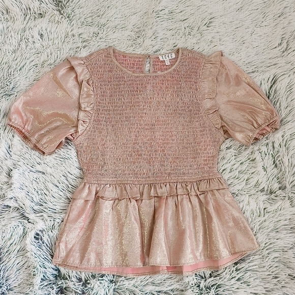 TCEC Tops - TCEC Metallic Pink Smocked Peplum Top Boutique NWT size medium